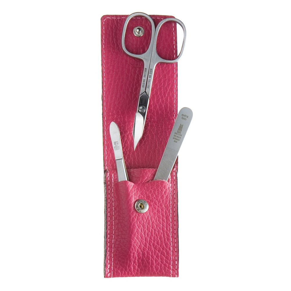 DREITURM 3-piece manicure case – Made in Solingen - model Sangria - dark pink