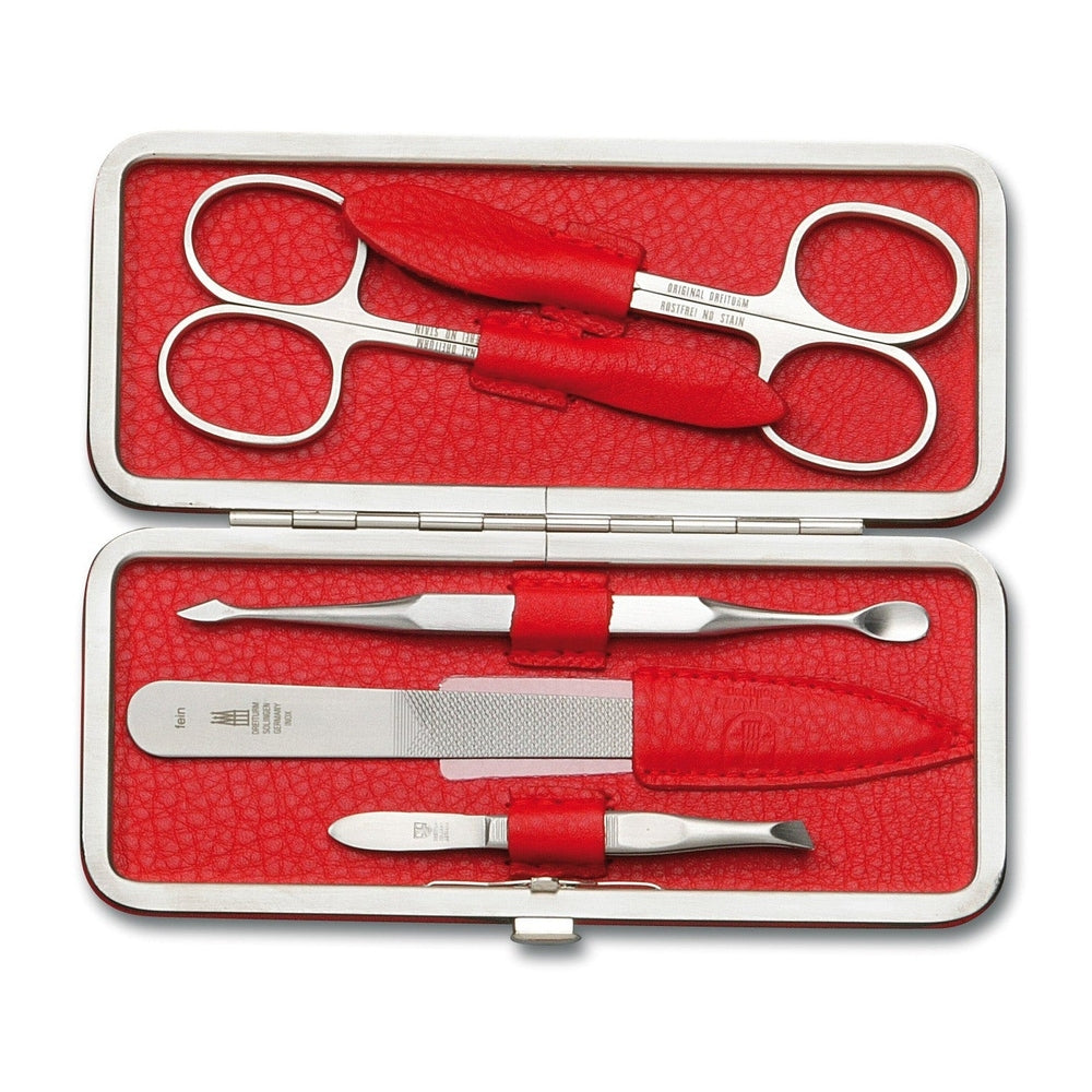 Dreiturm manicure case, 5-piece, in Rosso with stainless steel instruments
