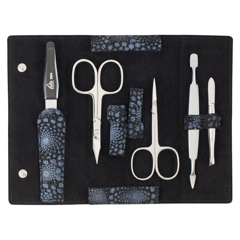 Erbe Estuche de manicura con broche Nightlife azul 5 piezas – Estuche en diseño Nightlife azul con botón de presión