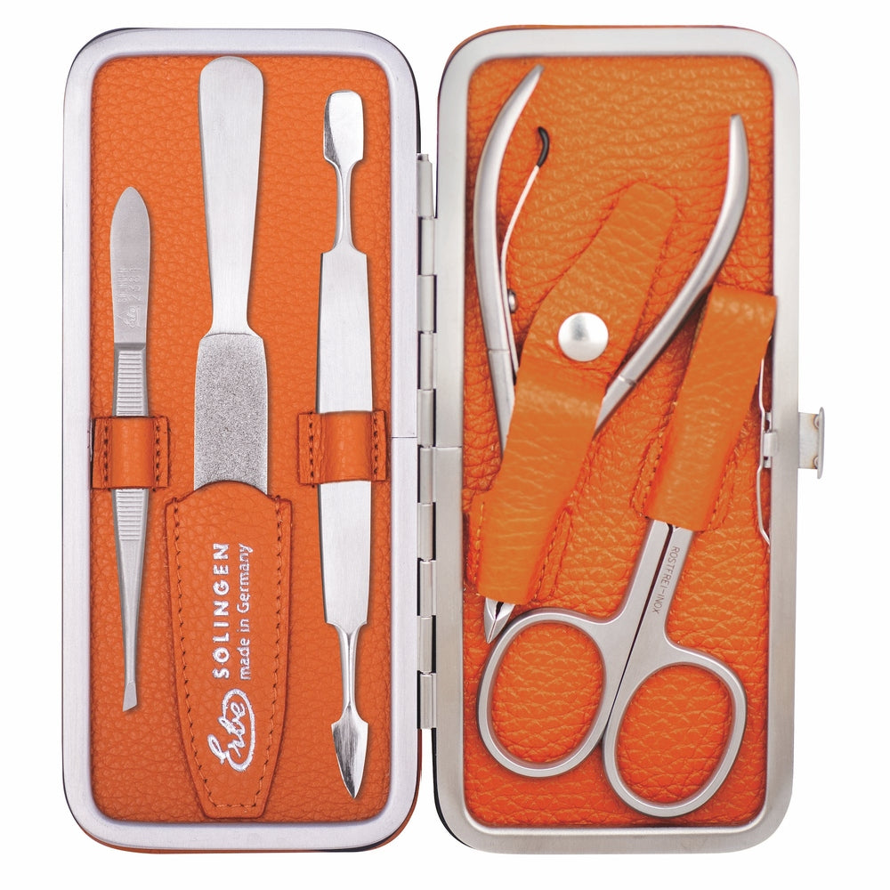 Erbe manicure-beugeletui inox oranje met huidtang en nagelschaar