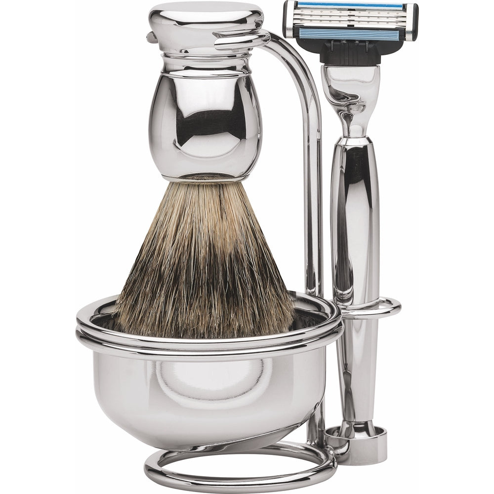 Erbe Milano Shaving Set Gillette Mach3 Metal 4-piece – Badger hair, high-gloss finished metal