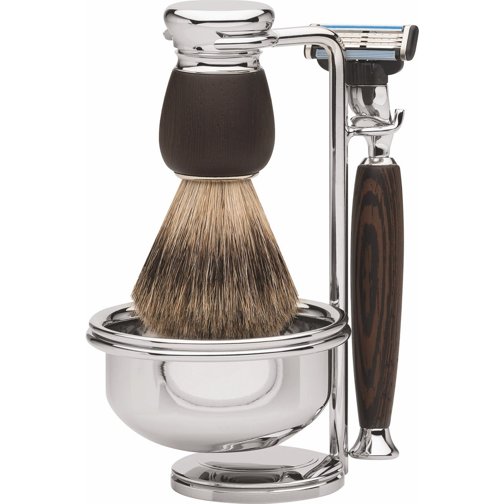 Erbe shaving set Milano wenge wood 4-piece with badger hair brush