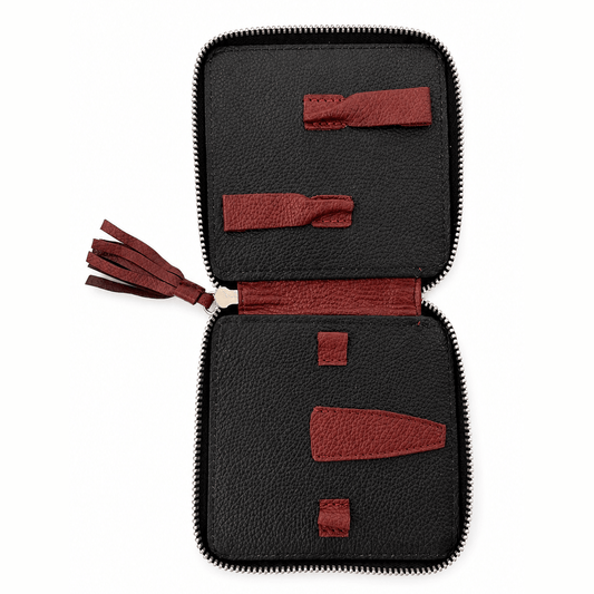 Astuccio manicure con cerniera pelle rossa
