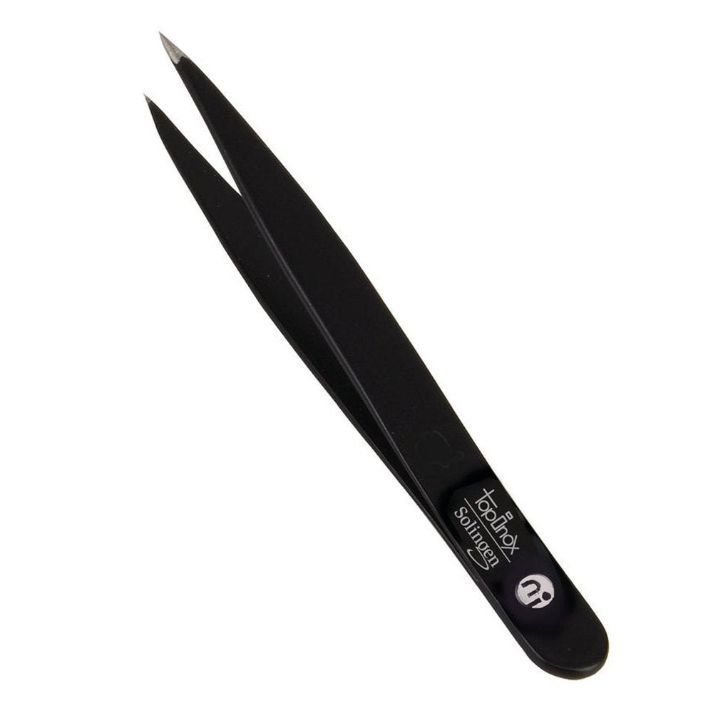 Tweezers, pointed, stainless, TopInox, black, 9 cm