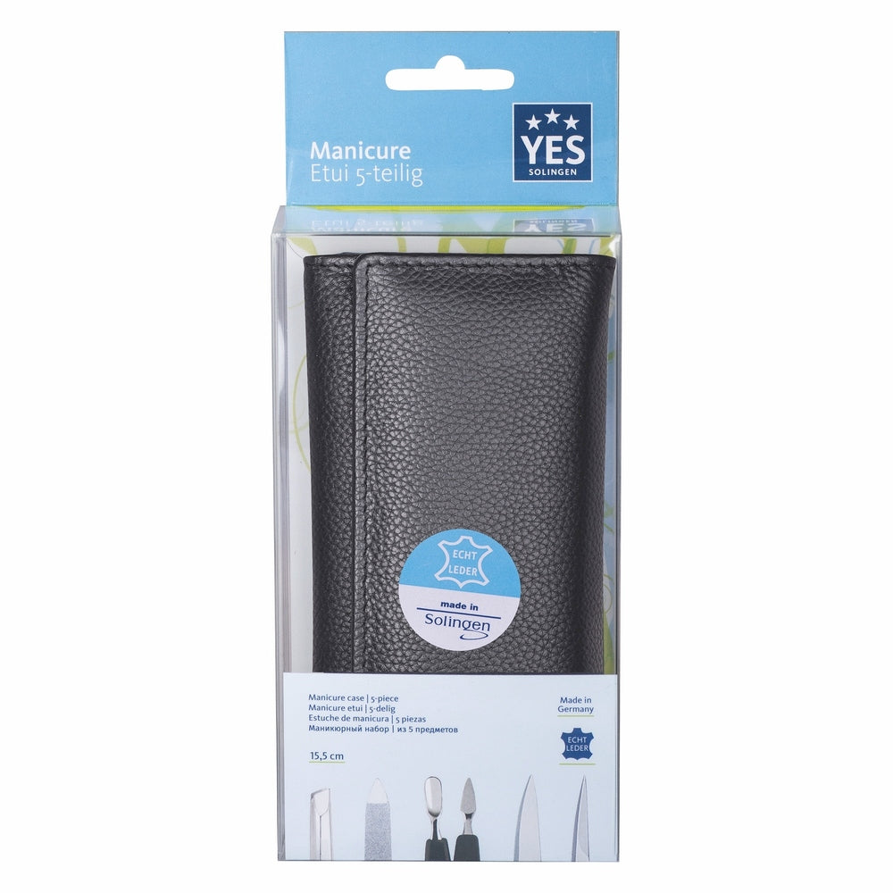 YES Solingen manicure press-stud case black 5-piece – Nickel-plated steel (instruments), leather (case), view 3