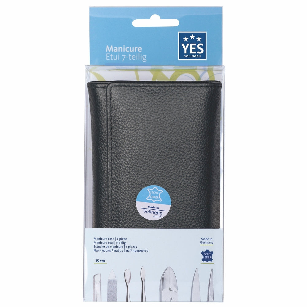 YES Solingen manicure press-stud case black 7-piece – Nickel-plated steel (instruments), leather (case), view 3