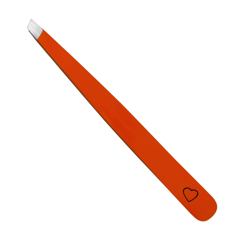 Pinza de cejas con punta oblicua – Roja – Acero inoxidable