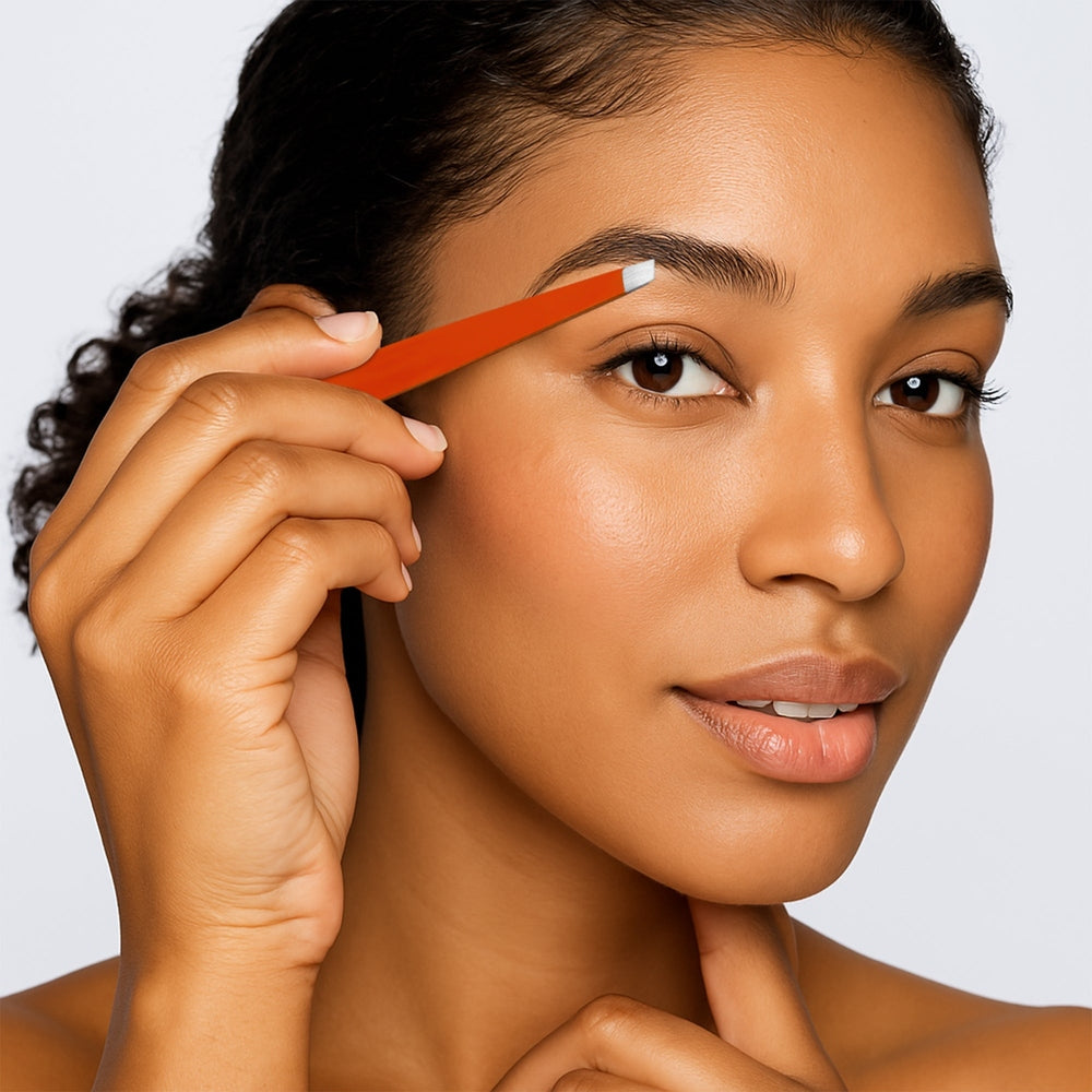 Pinza de cejas con punta oblicua – Roja – Acero inoxidable, vista 7