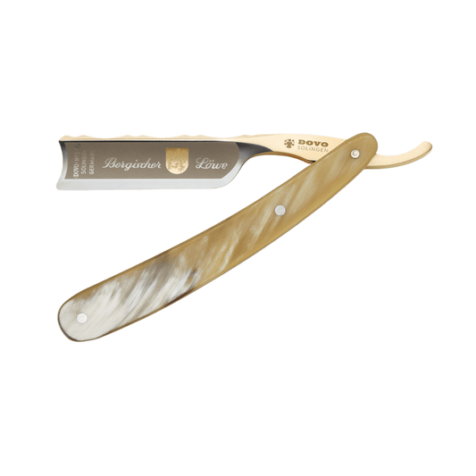 DOVO Bergischer Löwe straight razor, 6/8 inch, full hollow ground blade with horn handle