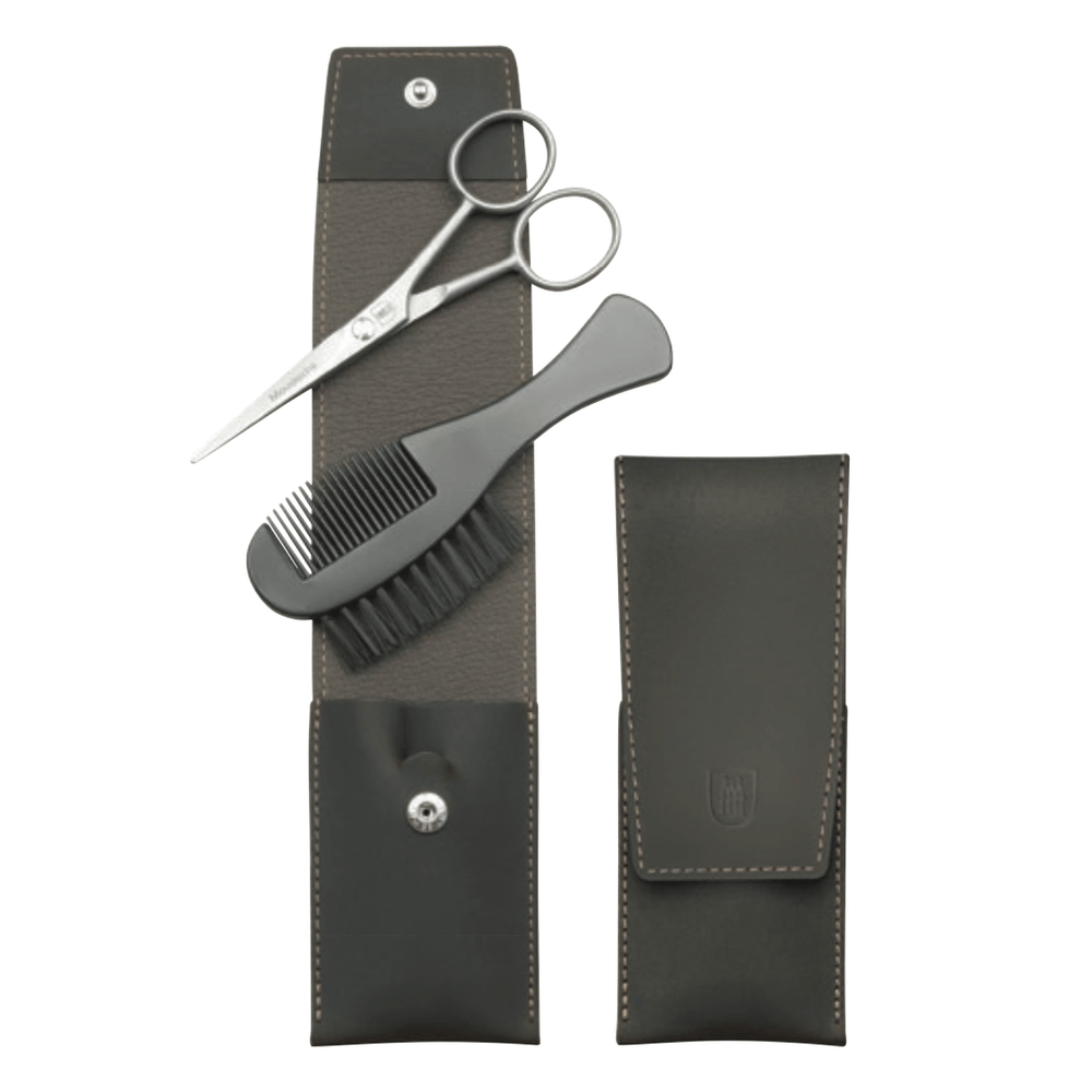 Dreiturm beard set from Solingen with stainless steel beard scissors and beard comb in a leather case