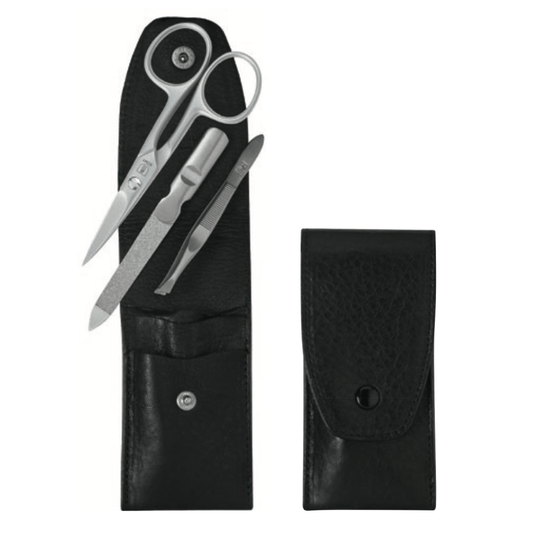 Etui do manicure Dreiturm Nero 4 cale z nożyczkami do paznokci – Edycja MANUFAKT w skórzanym etui z Solingen