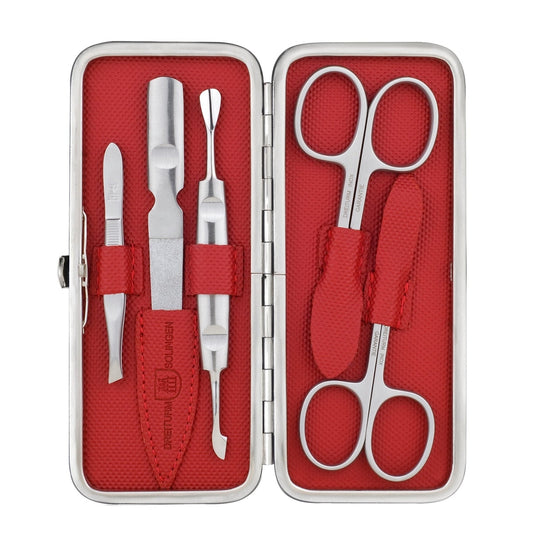 Trousse de manucure Dreiturm 5 pièces Red Tex – Acier inoxydable