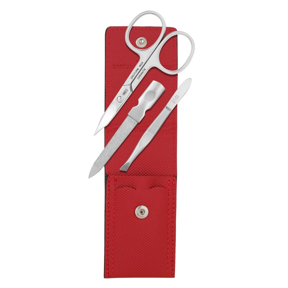 Dreiturm manicure case, 3-piece, Red Tex model from a Solingen manufactory