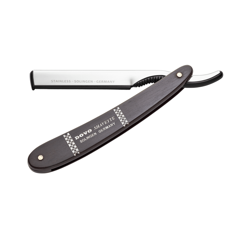 Dovo shavette with ebony handle, stainless steel straight razor for replaceable blades