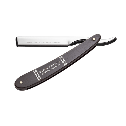 Dovo shavette with ebony handle, stainless steel straight razor for replaceable blades