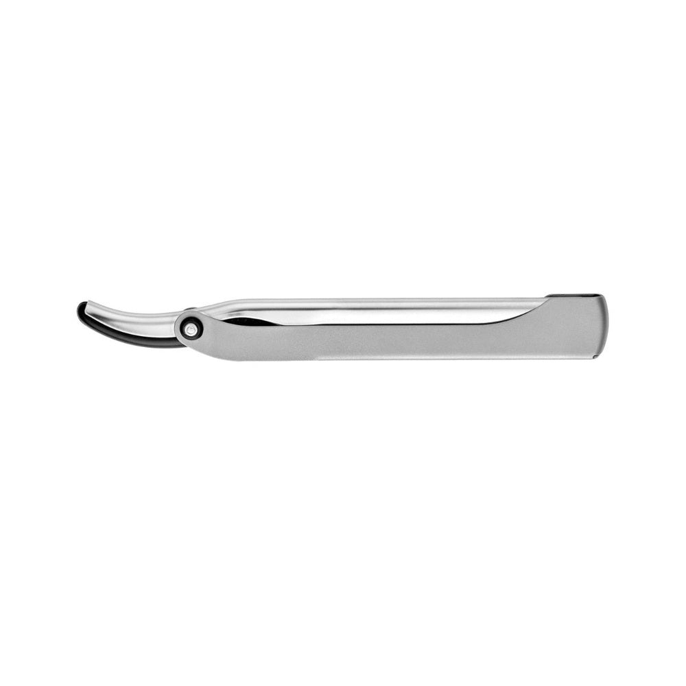 Shavette Dovo in acciaio inox con dorso lucido e manico opaco – vista 3