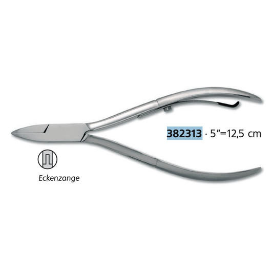 Pince d'angle Dreiturm de Solingen, 125 mm de long, en acier inoxydable à mâchoires profilées