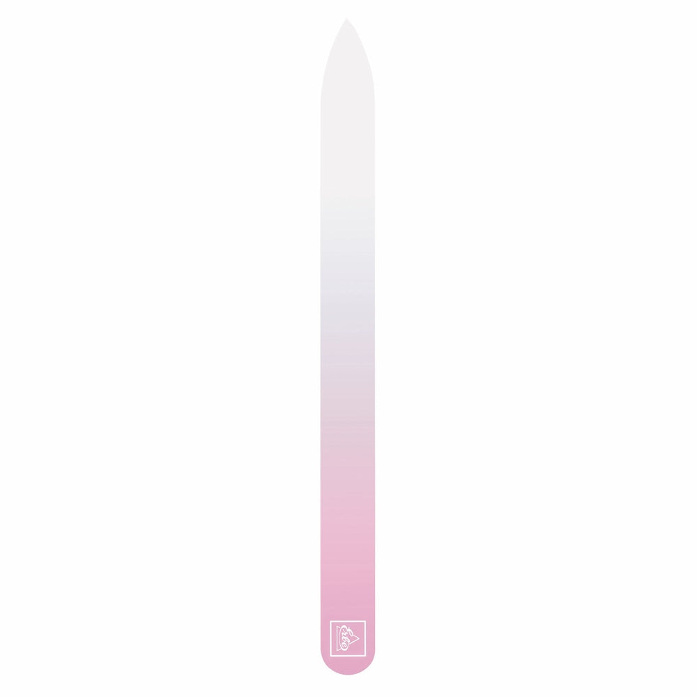 Lima de cristal Erbe Soft-Touch en rosa pastel, 140 x 3 mm, de doble cara, con caja rosa a juego