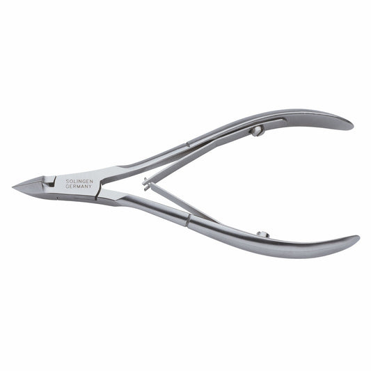 Alicate de cutículas Erbe Professional, 10 cm, articulación superpuesta, con doble muelle ajustable y hojas ligeramente curvas