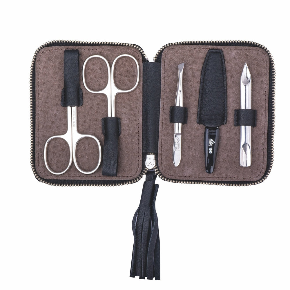 Astuccio manicure Erbe con zip, nero, 5 pezzi, serie Tivoli