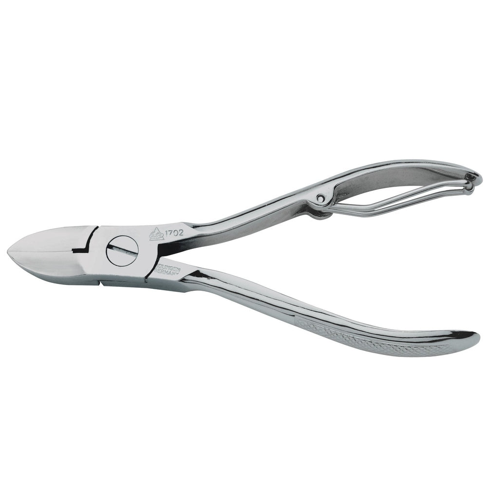 Erbe nail nippers, 10 cm, made of nickel-plated special steel with self-opening folding spring and curved blades