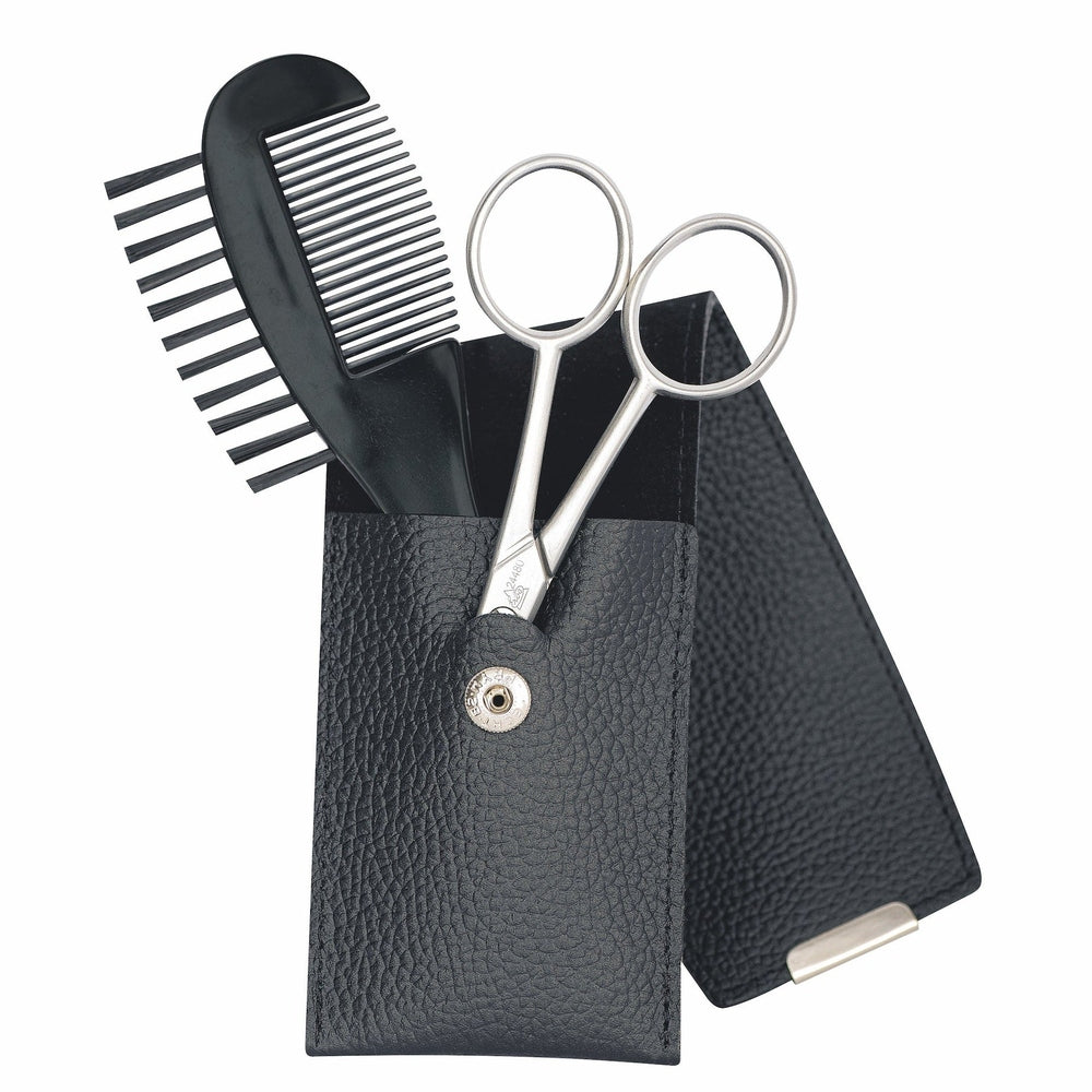 Erbe beard care case stainless 2-piece leather black