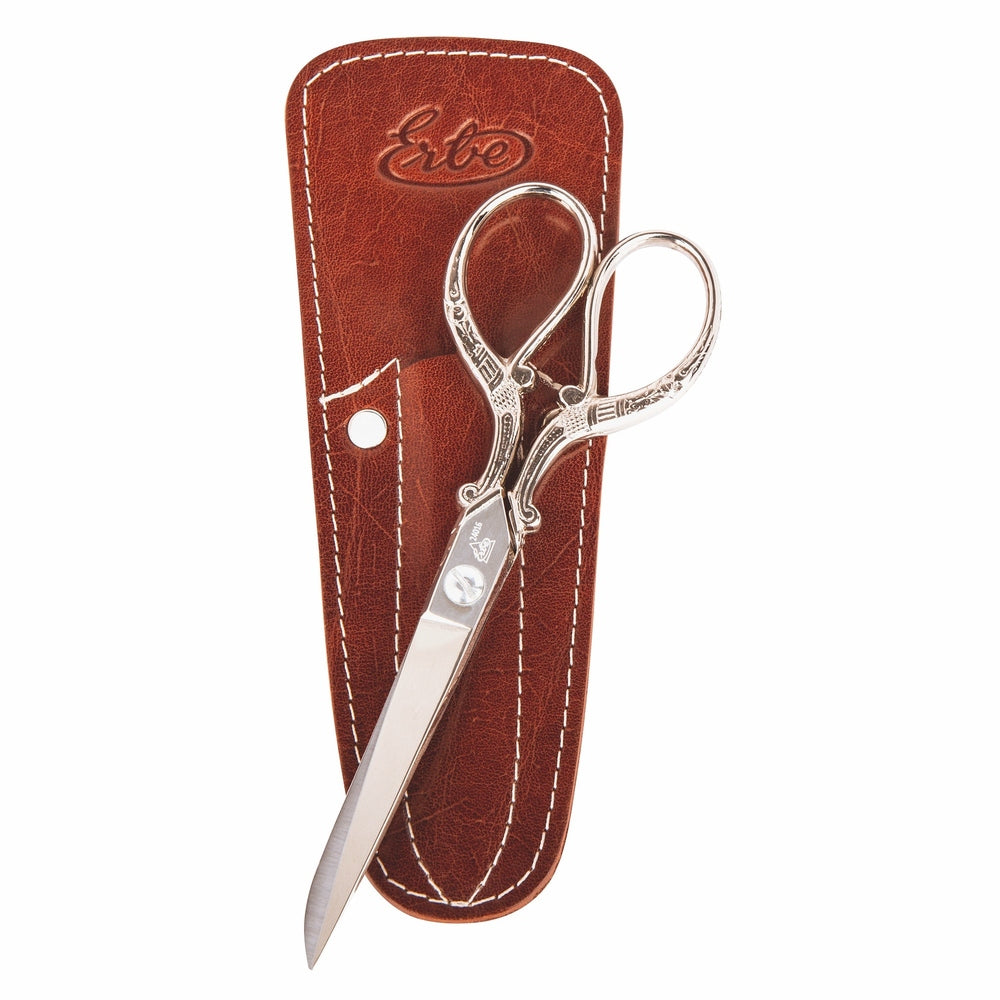 Erbe Household Scissors Nostalgia Leather Sheath Brown – Length 15 cm