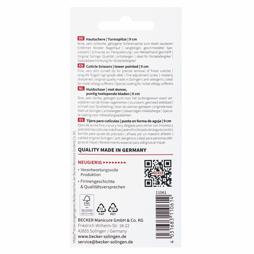 Erbe Cuticle Scissors Tower Tip Vitaloy – nickel-free