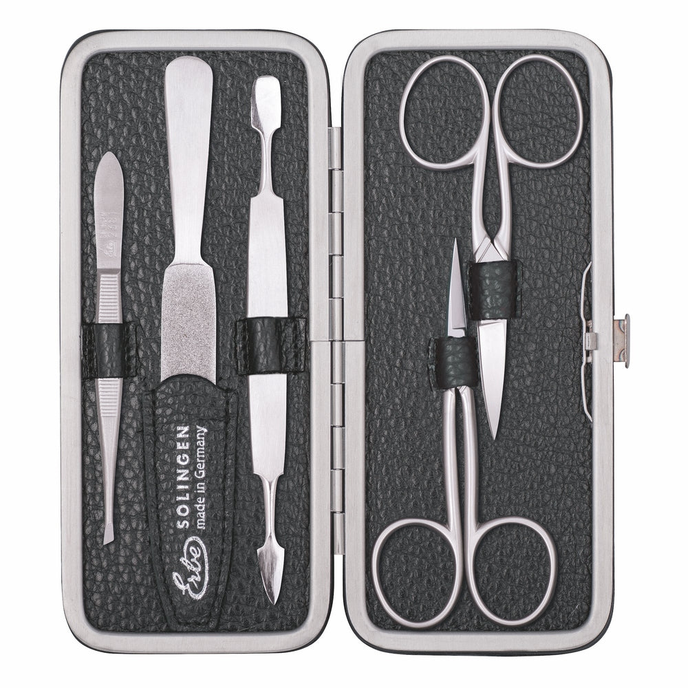 Erbe manicure clasp case inox black with cuticle and nail scissors