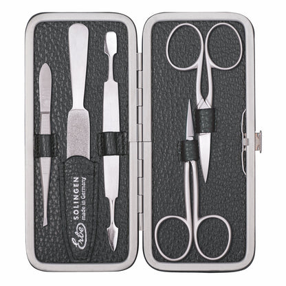 Erbe manicure clasp case inox black with cuticle and nail scissors