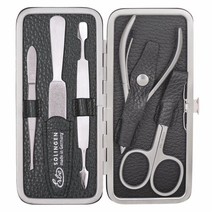 Erbe manicure-beugeletui inox zwart met huidtang en nagelschaar