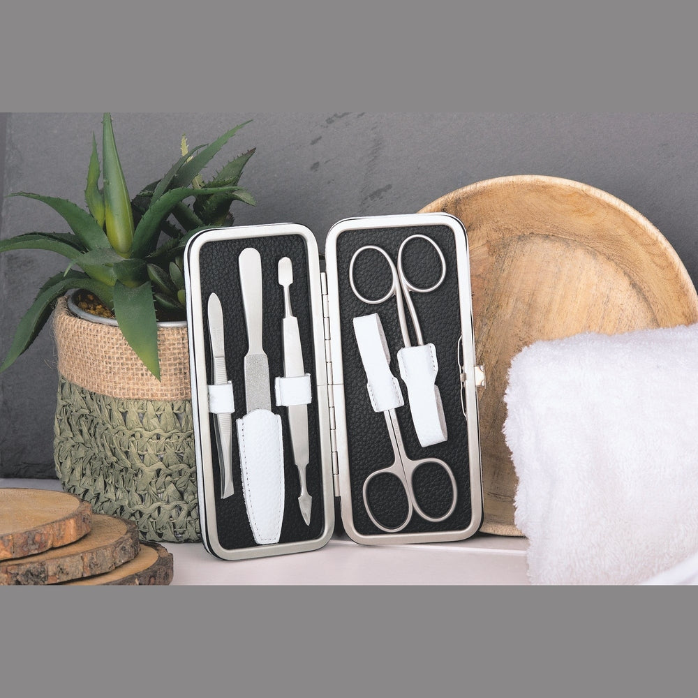 Étui de manucure à fermoir Erbe inox noir blanc Colorado