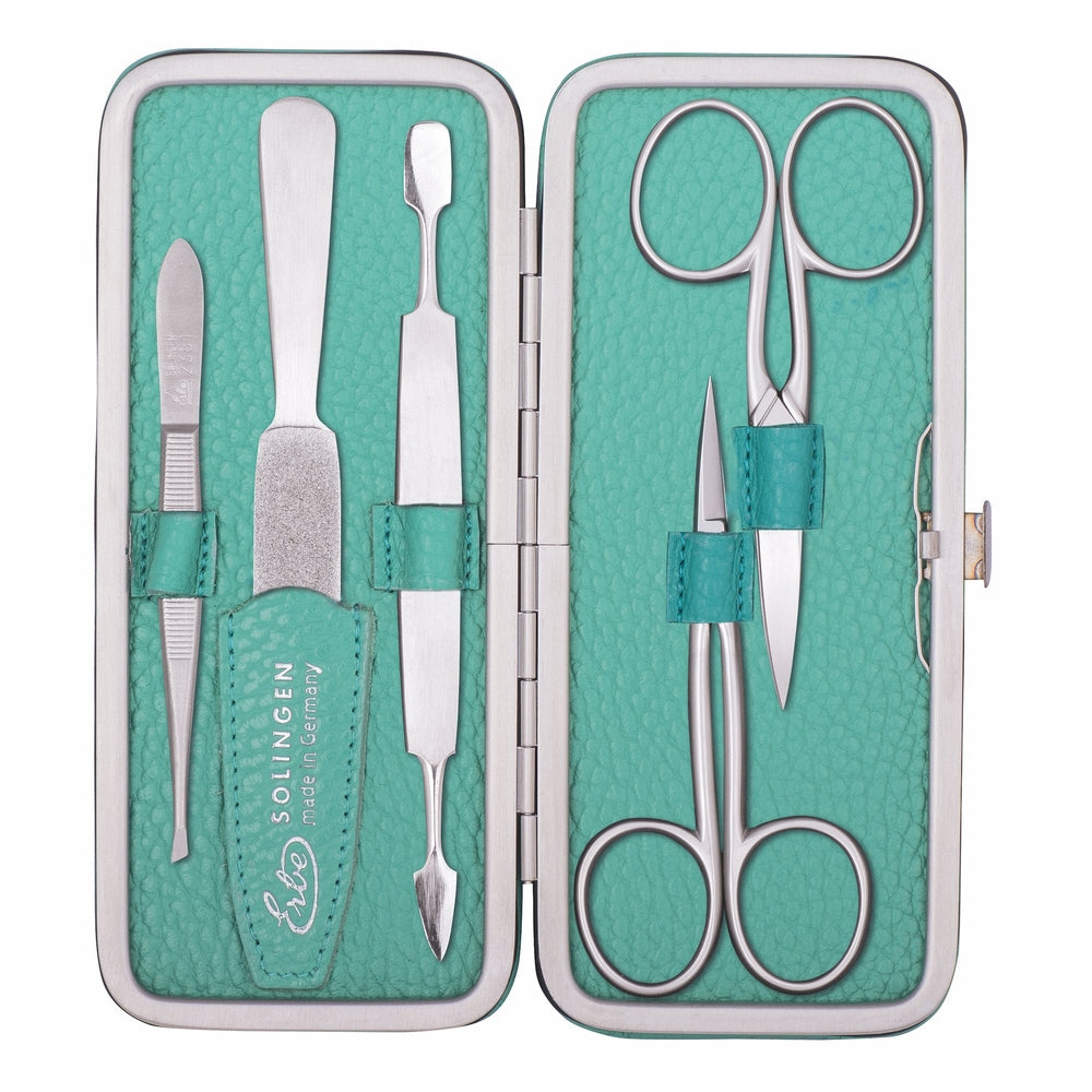 Erbe manicure-beugeletui inox lichtgroen met huid- en nagelschaar