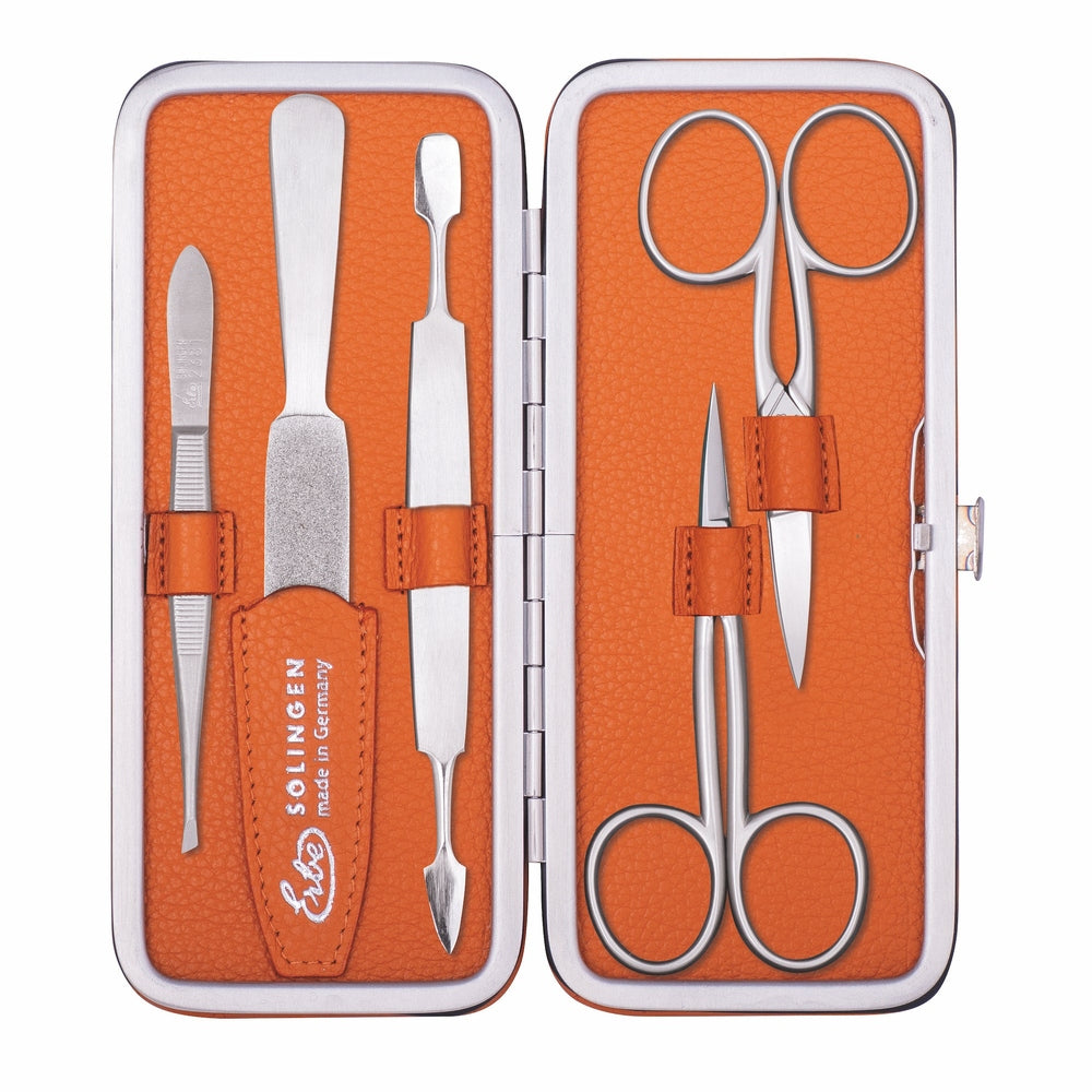 Erbe manicure-beugeletui inox oranje met huid- en nagelschaar