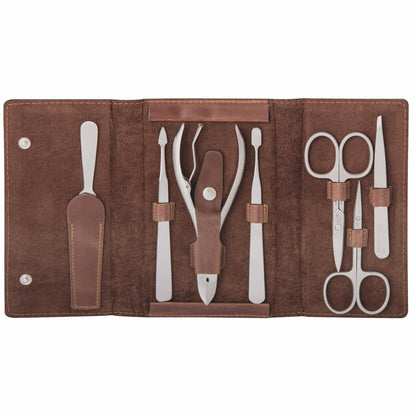 Etui do manicure z zatrzaskiem Erbe inox 7-częściowe antyczny brąz