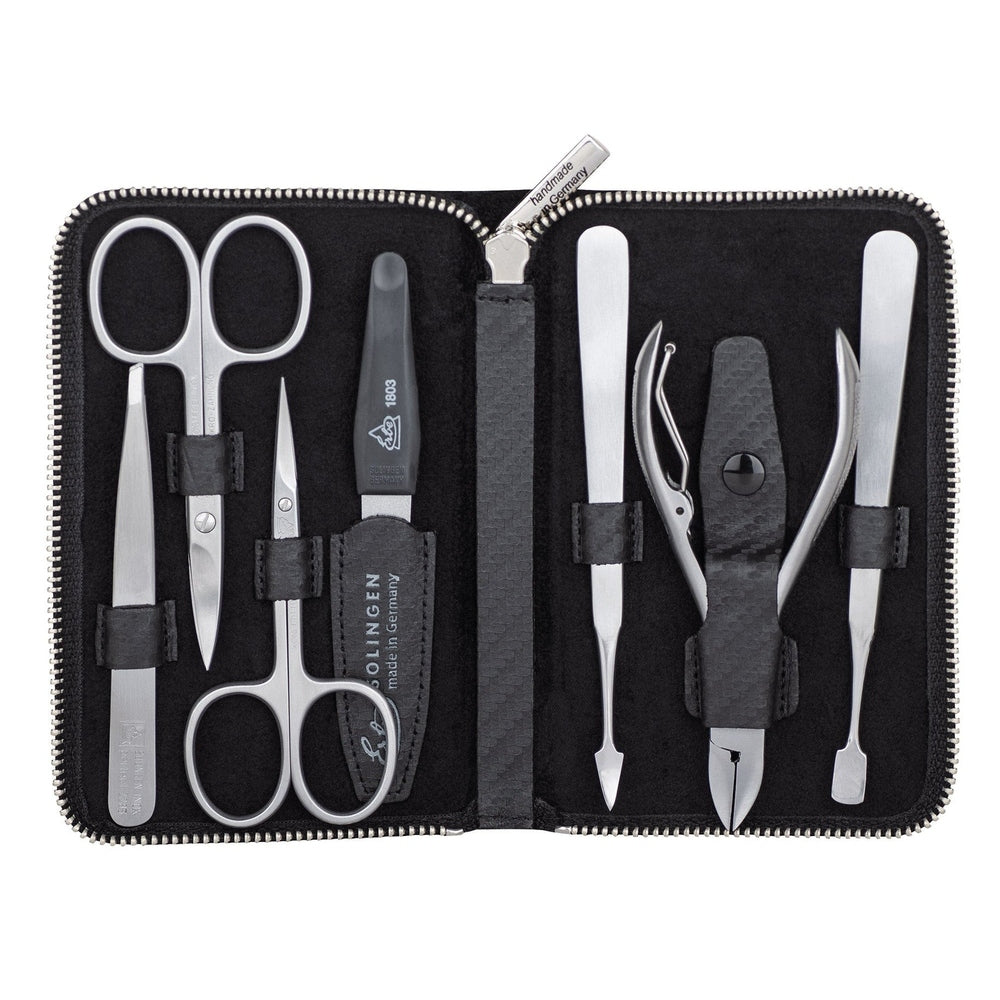 Erbe Manicure Case Carbon 7-piece stainless – Colour black, silver