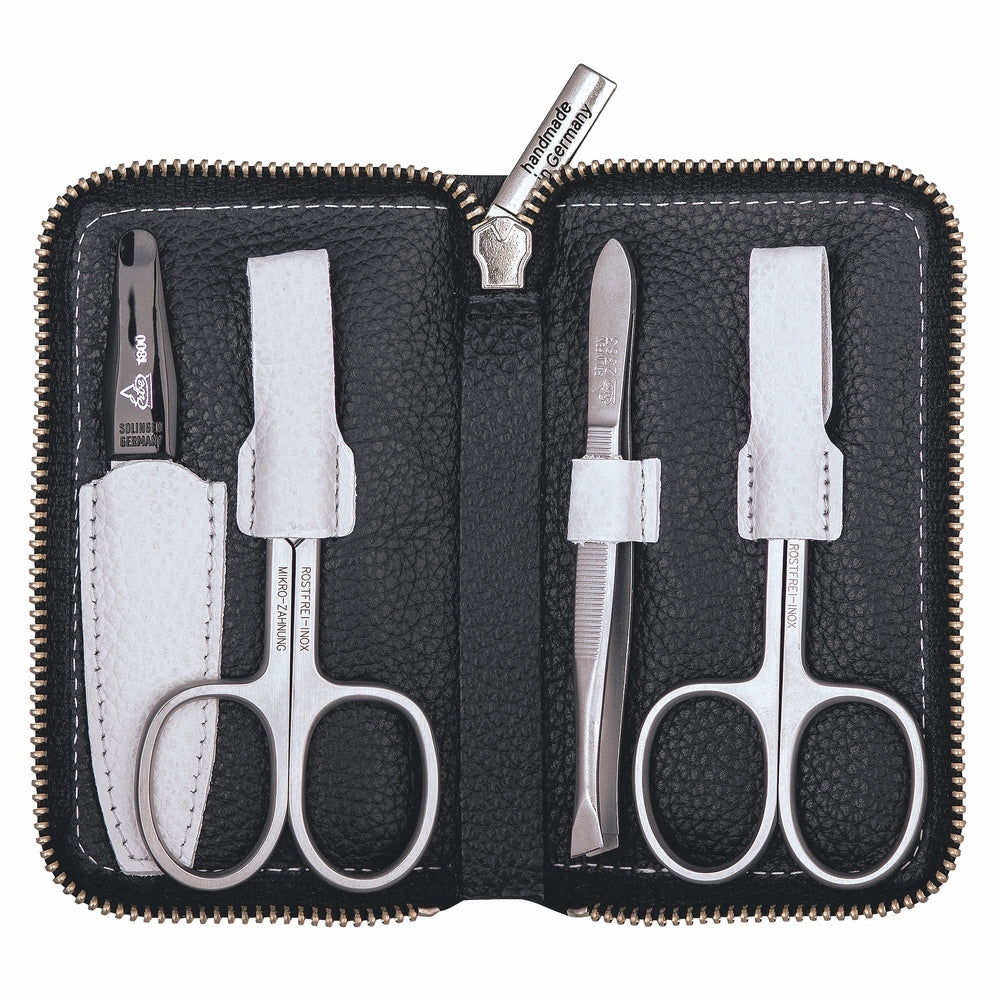 Astuccio manicure con cerniera Erbe inox nero bianco 4 pezzi