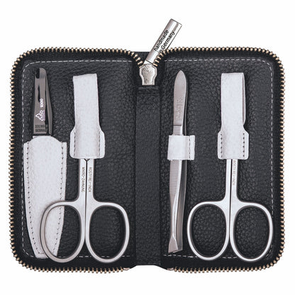 Astuccio manicure con cerniera Erbe inox nero bianco 4 pezzi