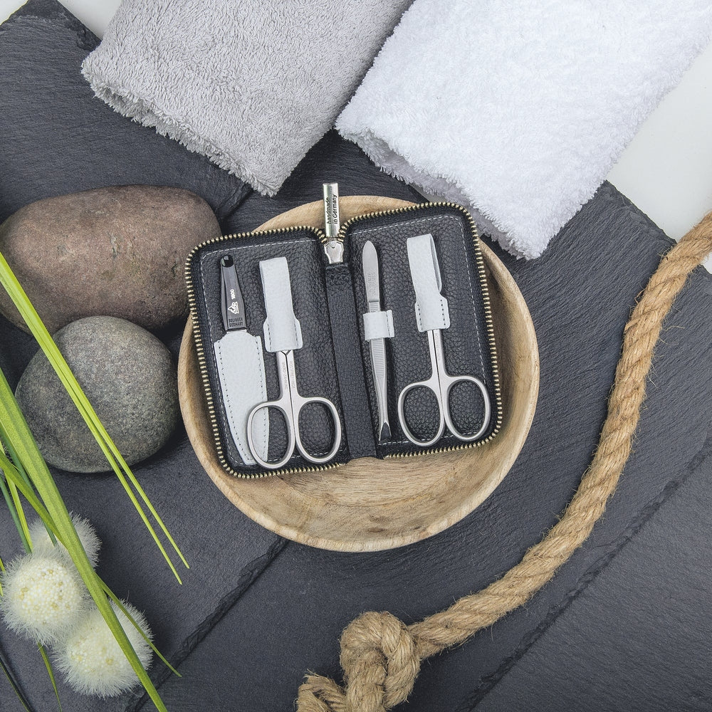 Astuccio manicure con cerniera Erbe inox nero bianco 4 pezzi