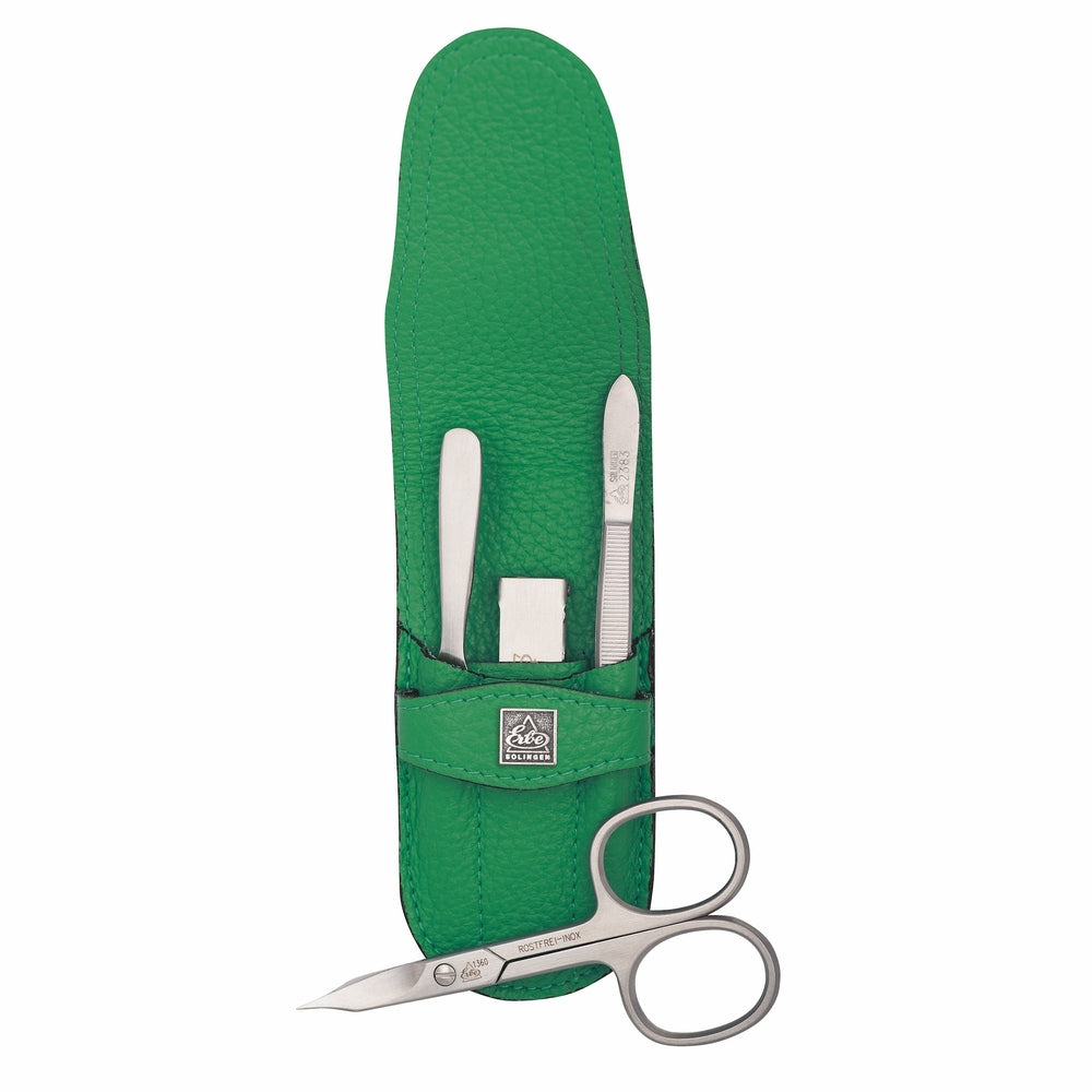 Erbe manicure push-in case inox green with nail scissors and clippers