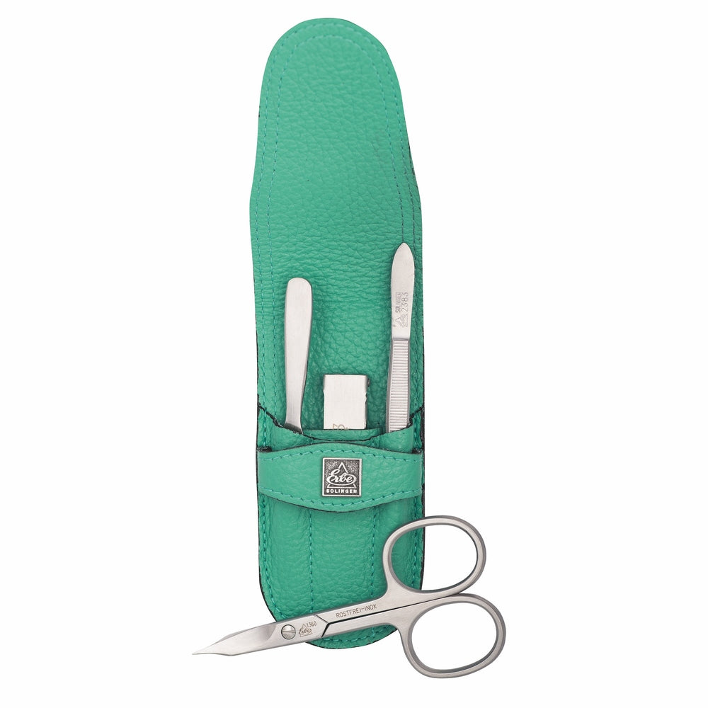 Erbe manicure push-in case inox light green with nail scissors and clippers