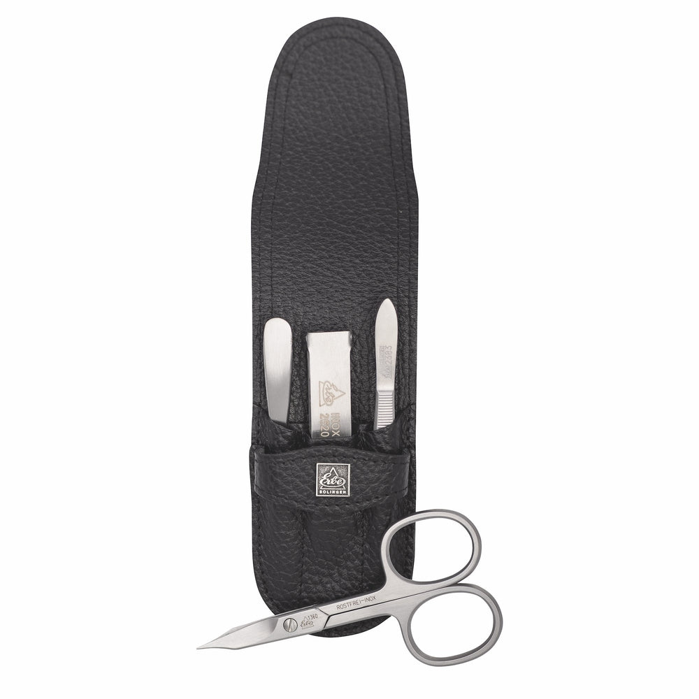 Etui wsuwane do manicure Erbe inox czarne z nożyczkami do paznokci i obcinaczem