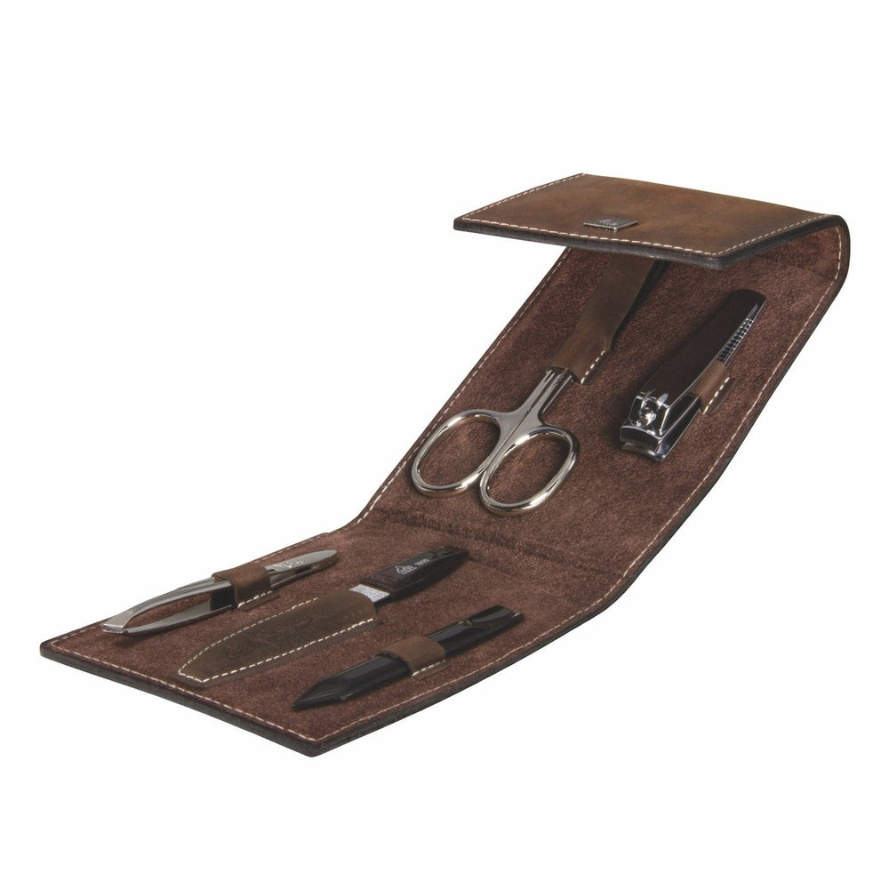 Etui kieszonkowe do manicure Erbe brązowe 4-częściowe