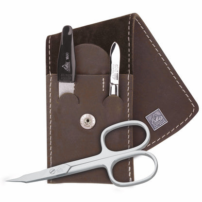 Etui kieszonkowe do manicure Erbe brązowe Mountain Bear 3-częściowe – Etui w kolorze brązowym, wzór Mountain Bear