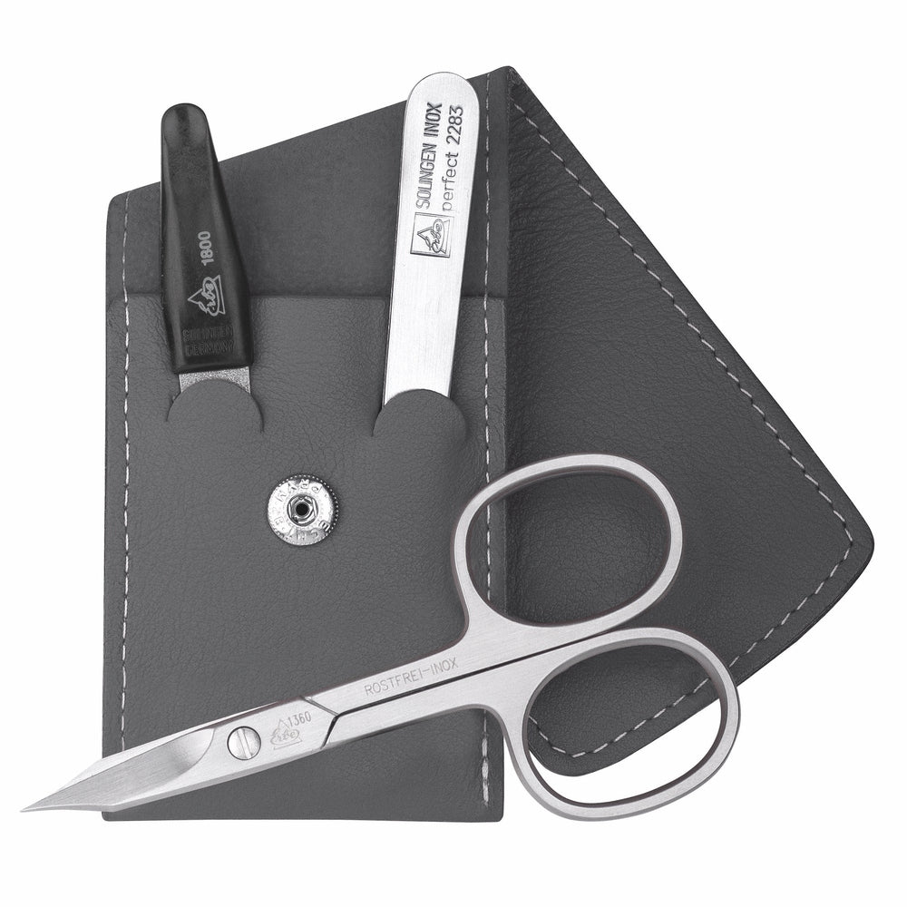 Etui kieszonkowe do manicure Erbe inox szare Travel 3-częściowe – Kolor szary, srebrny