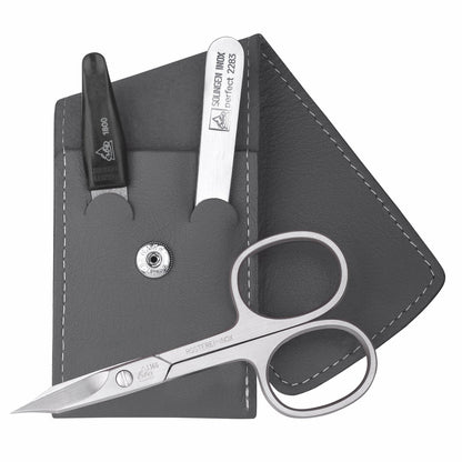 Etui kieszonkowe do manicure Erbe inox szare Travel 3-częściowe – Kolor szary, srebrny