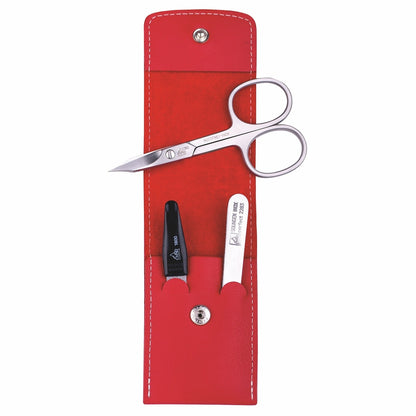 Etui kieszonkowe do manicure Erbe inox czerwone Travel 3-częściowe – Kolor czerwony, srebrny, widok 2