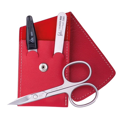 Etui kieszonkowe do manicure Erbe inox czerwone Travel 3-częściowe – Kolor czerwony, srebrny