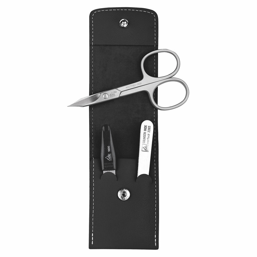 Etui kieszonkowe do manicure Erbe inox czarne Travel 3-częściowe – Kolor czarny, srebrny, widok 2