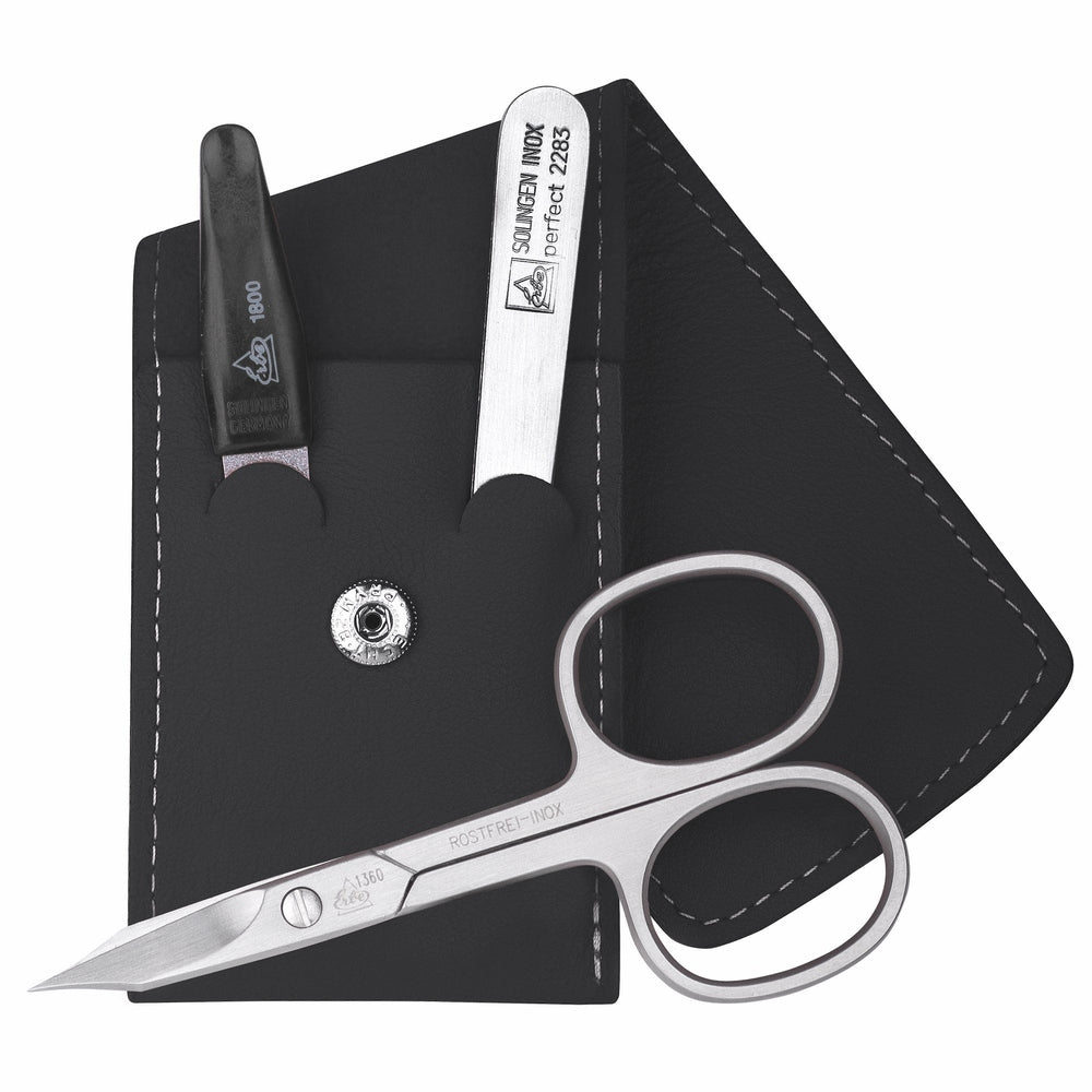 Etui kieszonkowe do manicure Erbe inox czarne Travel 3-częściowe – Kolor czarny, srebrny